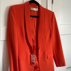 Brand New with Tags Zara Orange Blazer Sleek Collarless Design